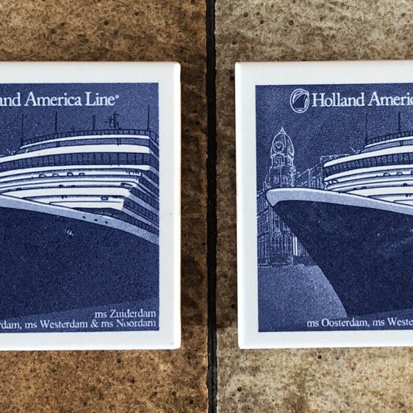 Set of 2 Holland America Cruise Line Blue Delft Coasters - Picture 4 of 4